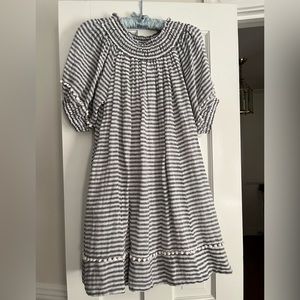 Apiece Apart black and whites, straight mini dress with pom-pom embellishments!